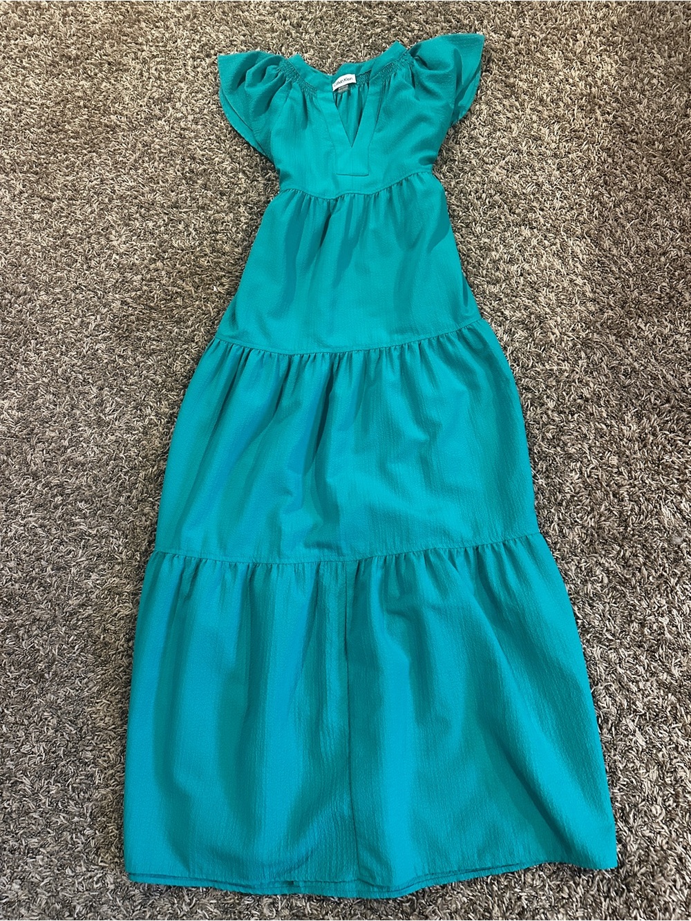 Teal Tiered Maxi Dress with Flutter Sleeves Calvin Klein size 2